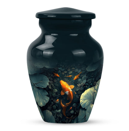 gold fish urn with butterfly theme,
