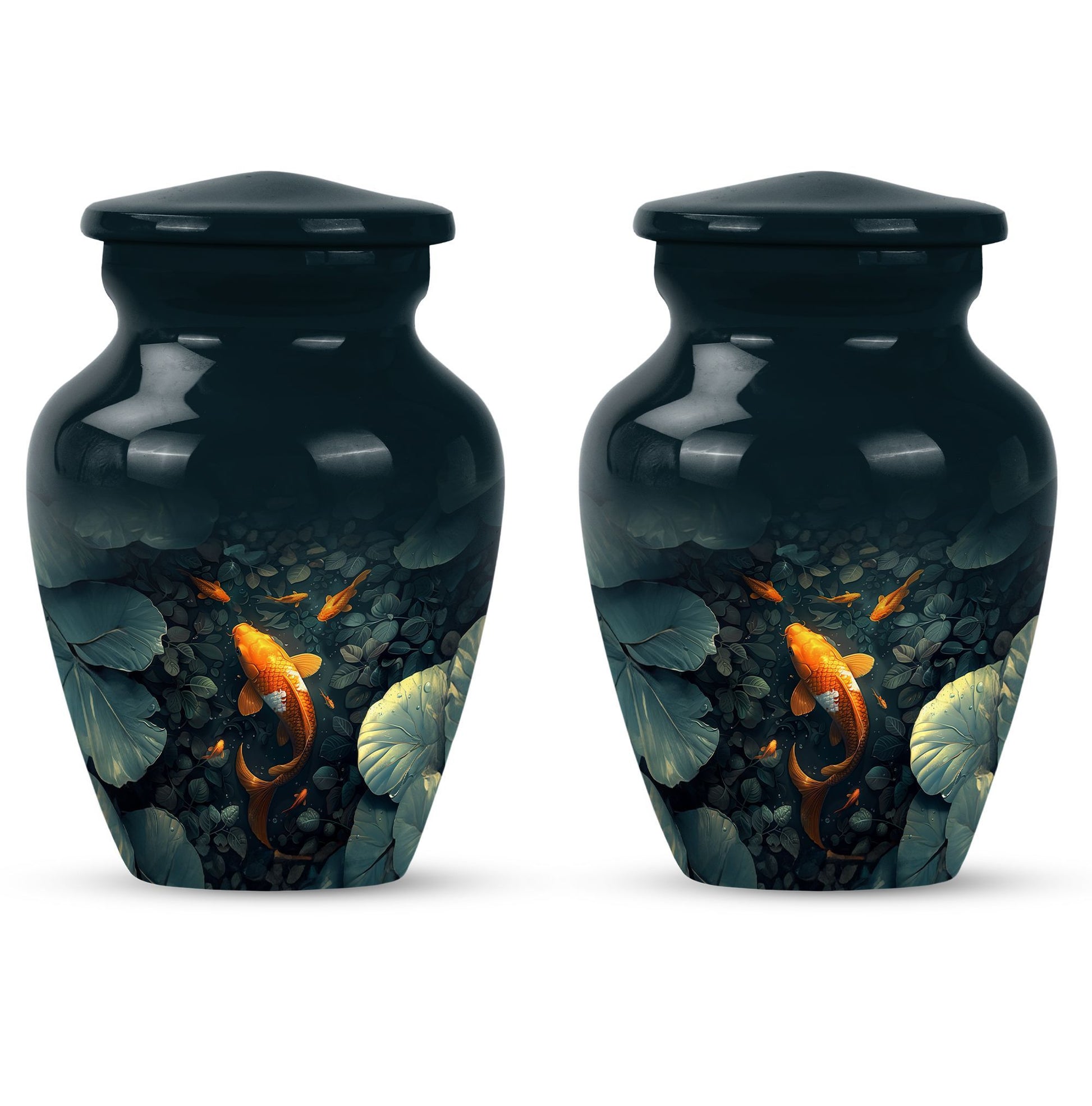 gold fish urn with butterfly theme,