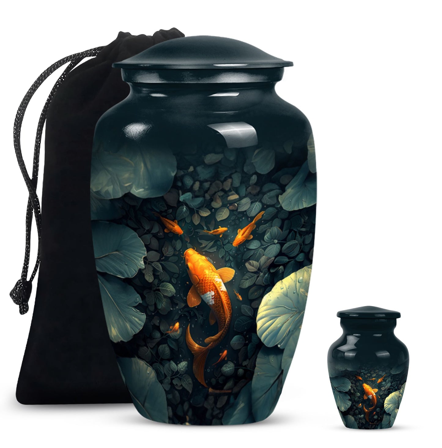 Gold Fish Theme Large Urn With 1 Keepsake Urn