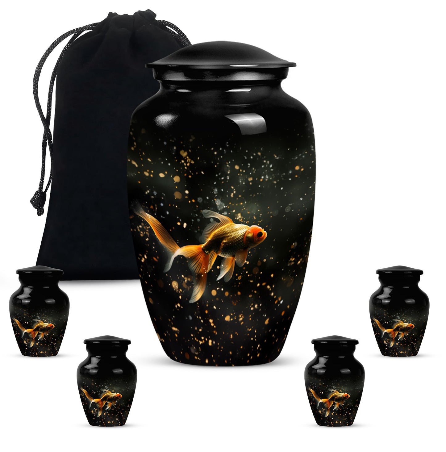 Gold Fish Theme Large Urn With 4 Keepsake Urn