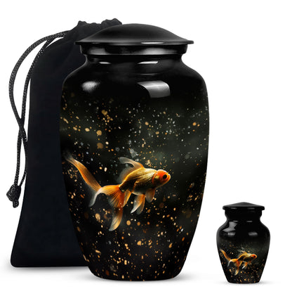 Gold Fish Theme Large Urn With 1 Keepsake Urn