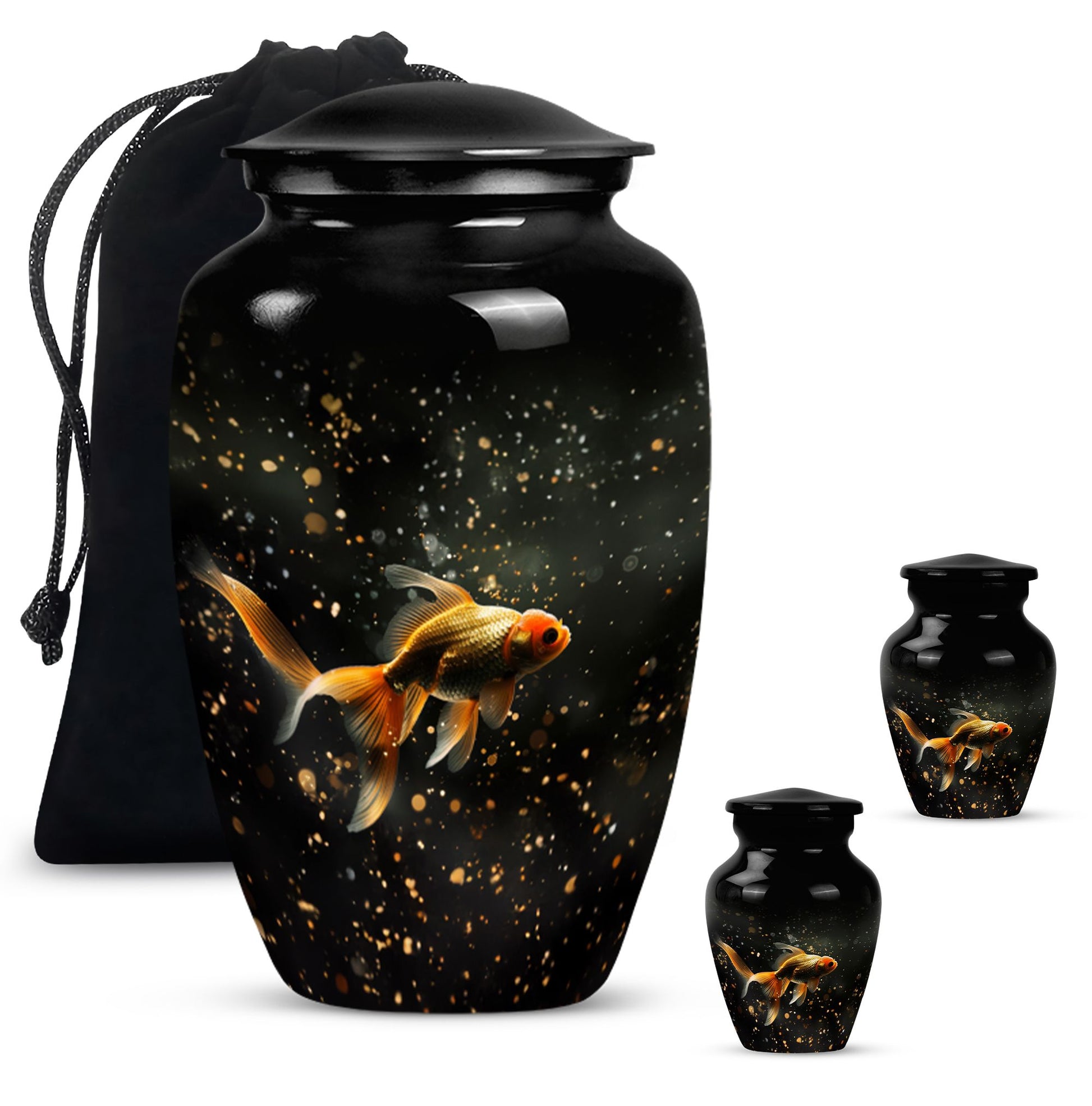 Gold Fish Theme Large Urn With 2 Keepsake Urn