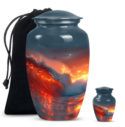 Ocean Waves Theme Large Urn With 1 Keepsake Urn
