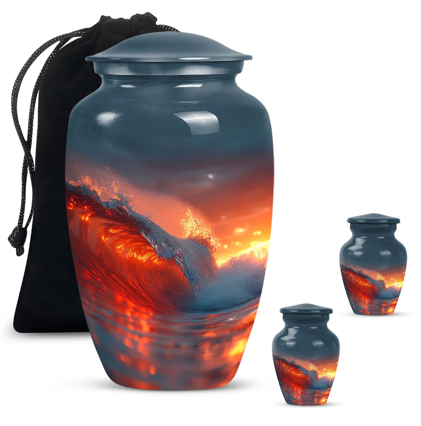 Ocean Waves Theme Large Urn With 2 Keepsake Urn