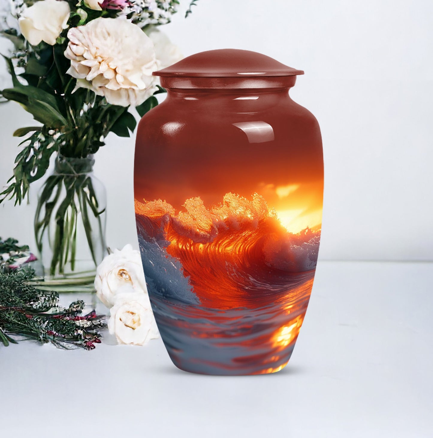  ocean waves Urn with butterfly 