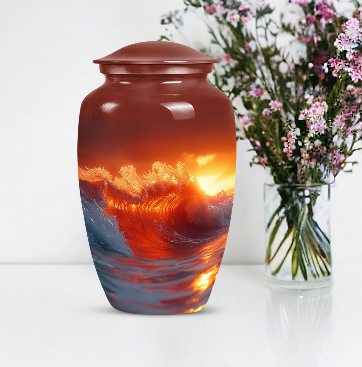  ocean waves Urn with butterfly 