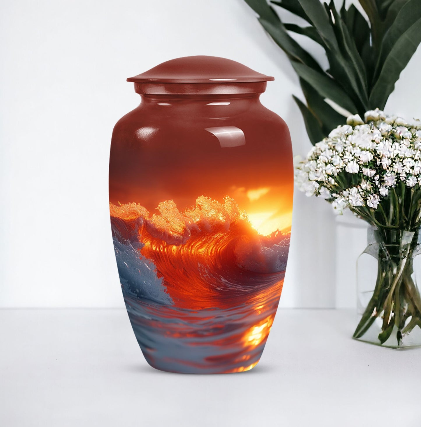  ocean waves Urn with butterfly 