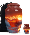 Ocean Waves Theme Large Urn With 1 Keepsake Urn