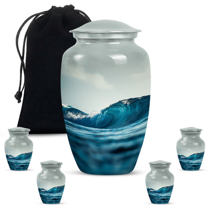 10-inch large ocean waves urn with butterfly theme.