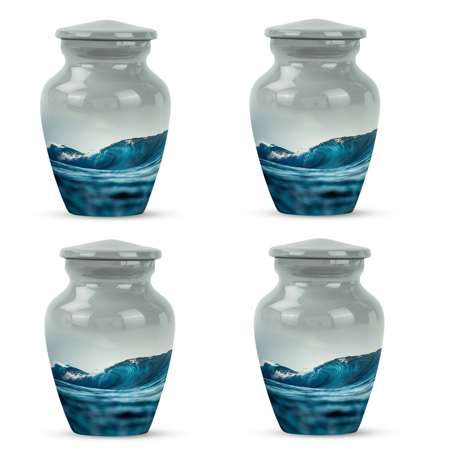 10-inch large ocean waves urn with butterfly theme.
