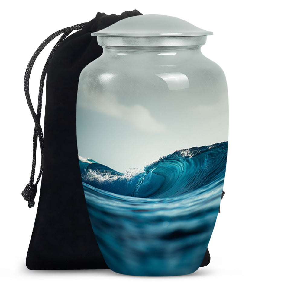 Forever Urns Ocean Love Cremation Urn – Handcrafted Aluminum Urn For Ashes, 200 Cu In, With Velvet Bag (Extra Large 320 Cu In Available) - View #9