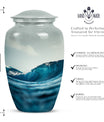10-inch large ocean waves urn with butterfly theme.