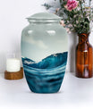 10-inch large ocean waves urn with butterfly theme.