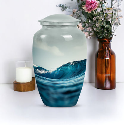 10-inch large ocean waves urn with butterfly theme.