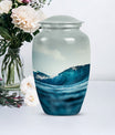 10-inch large ocean waves urn with butterfly theme.