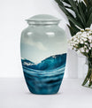 10-inch large ocean waves urn with butterfly theme.