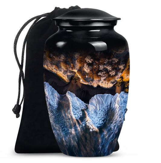 10-inch classic ocean waves urn with butterfly theme.