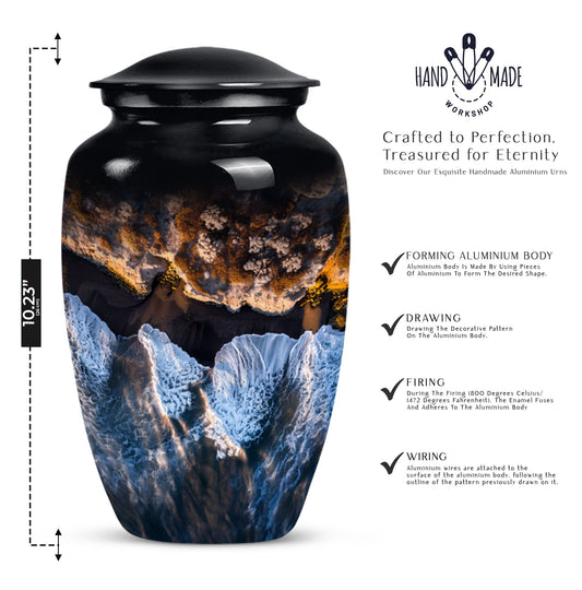 10-inch classic ocean waves urn with butterfly theme.