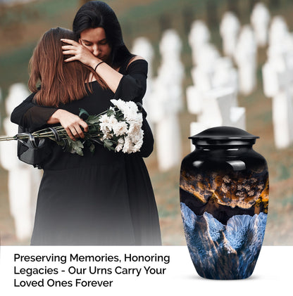 10-inch classic ocean waves urn with butterfly theme.