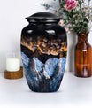 10-inch classic ocean waves urn with butterfly theme.