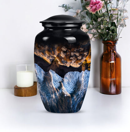 10-inch classic ocean waves urn with butterfly theme.