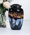 10-inch classic ocean waves urn with butterfly theme.