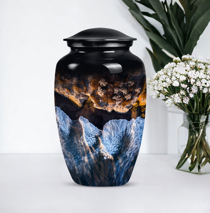 10-inch classic ocean waves urn with butterfly theme.