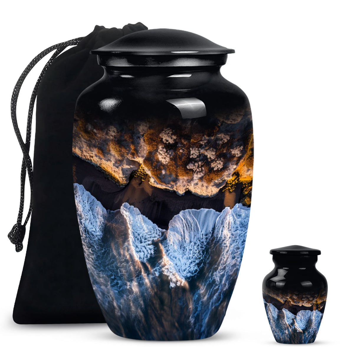 10-inch classic ocean waves urn with butterfly theme.
