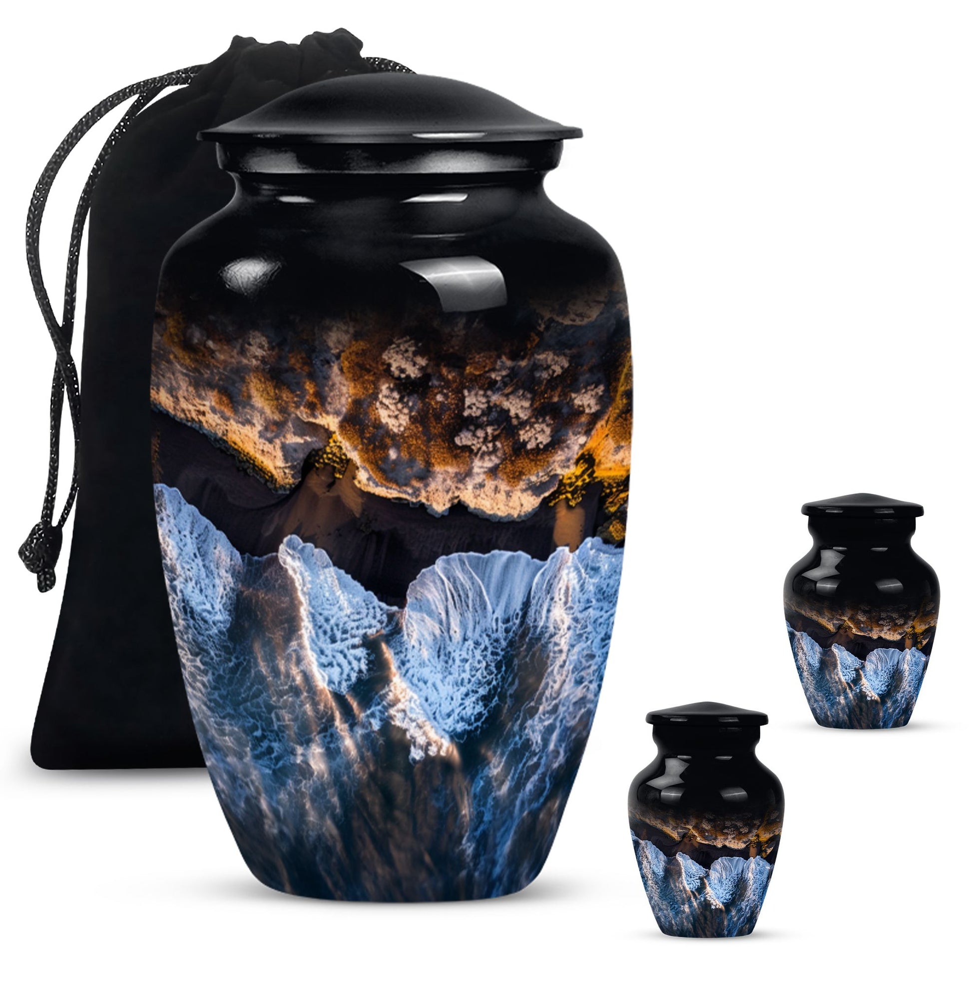 Ocean Waves Theme Large Urn With 2 Keepsake Urn