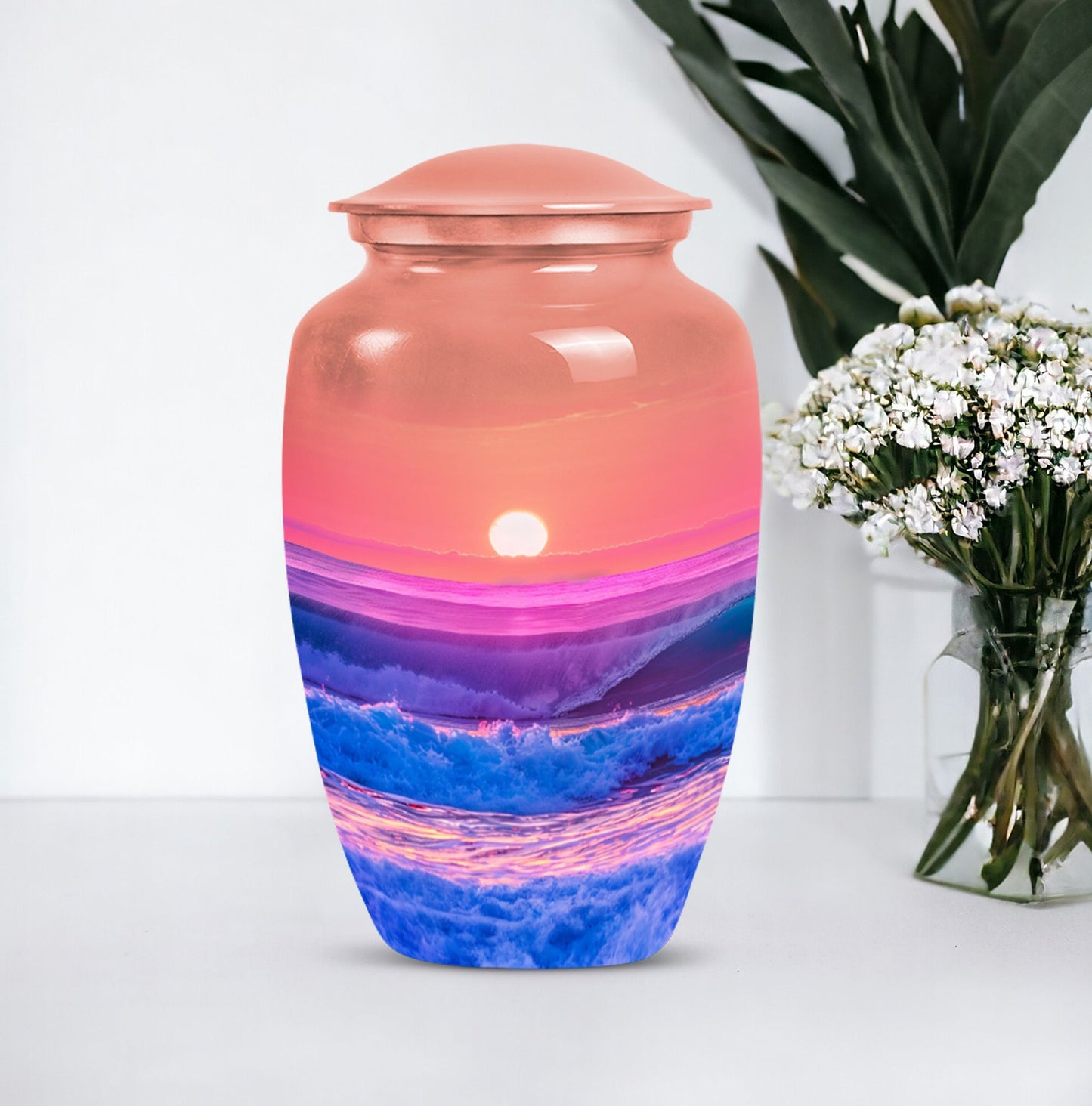 Ocean waves themed 10-inch classic urn for adult