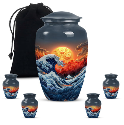 ocean waves urn with butterfly theme, designed for memorial.