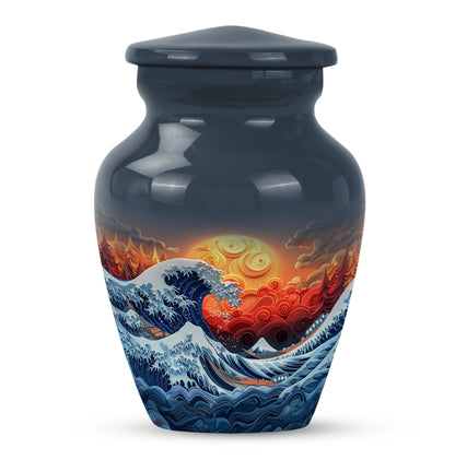 ocean waves urn with butterfly theme, designed for memorial.