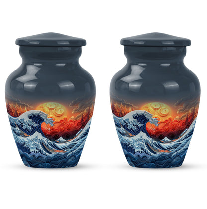 ocean waves urn with butterfly theme, designed for memorial.