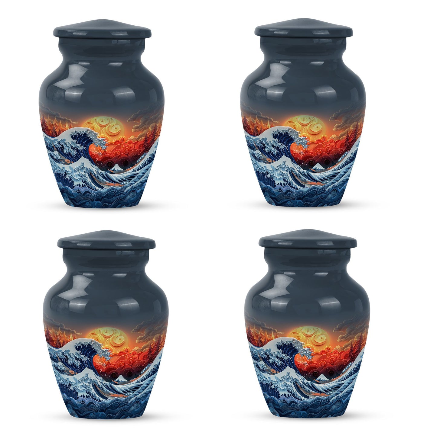 ocean waves urn with butterfly theme, designed for memorial.