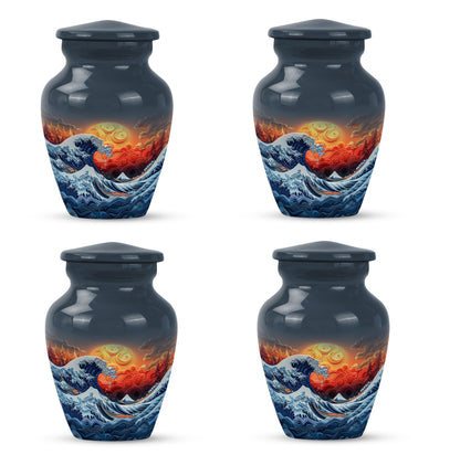 ocean waves urn with butterfly theme, designed for memorial.