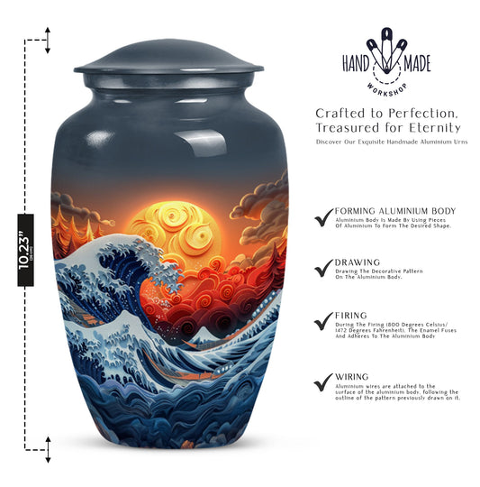 ocean waves urn with butterfly theme, designed for memorial.