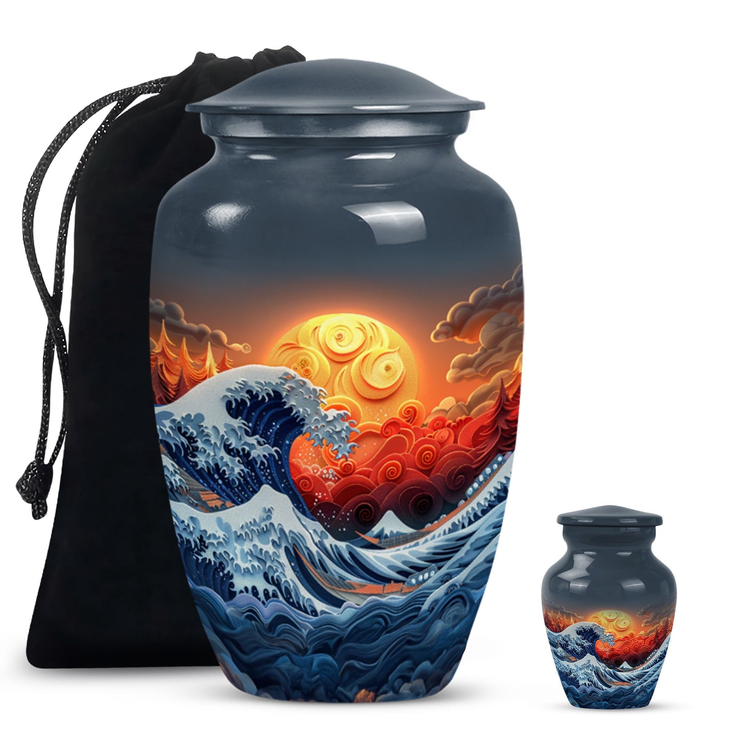 ocean waves urn with butterfly theme, designed for memorial.