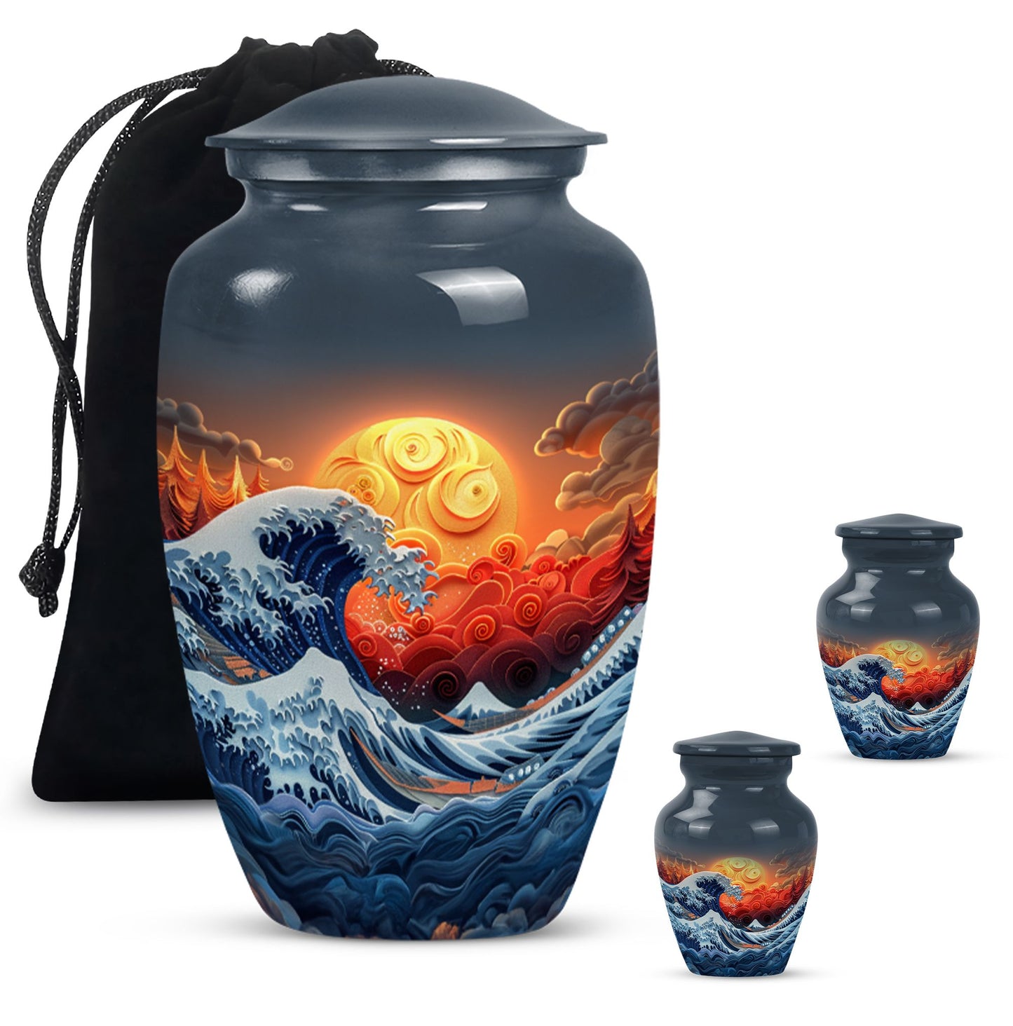 ocean waves urn with butterfly theme, designed for memorial.