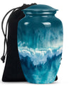 Classic ocean waves urn with butterfly theme for human ashes