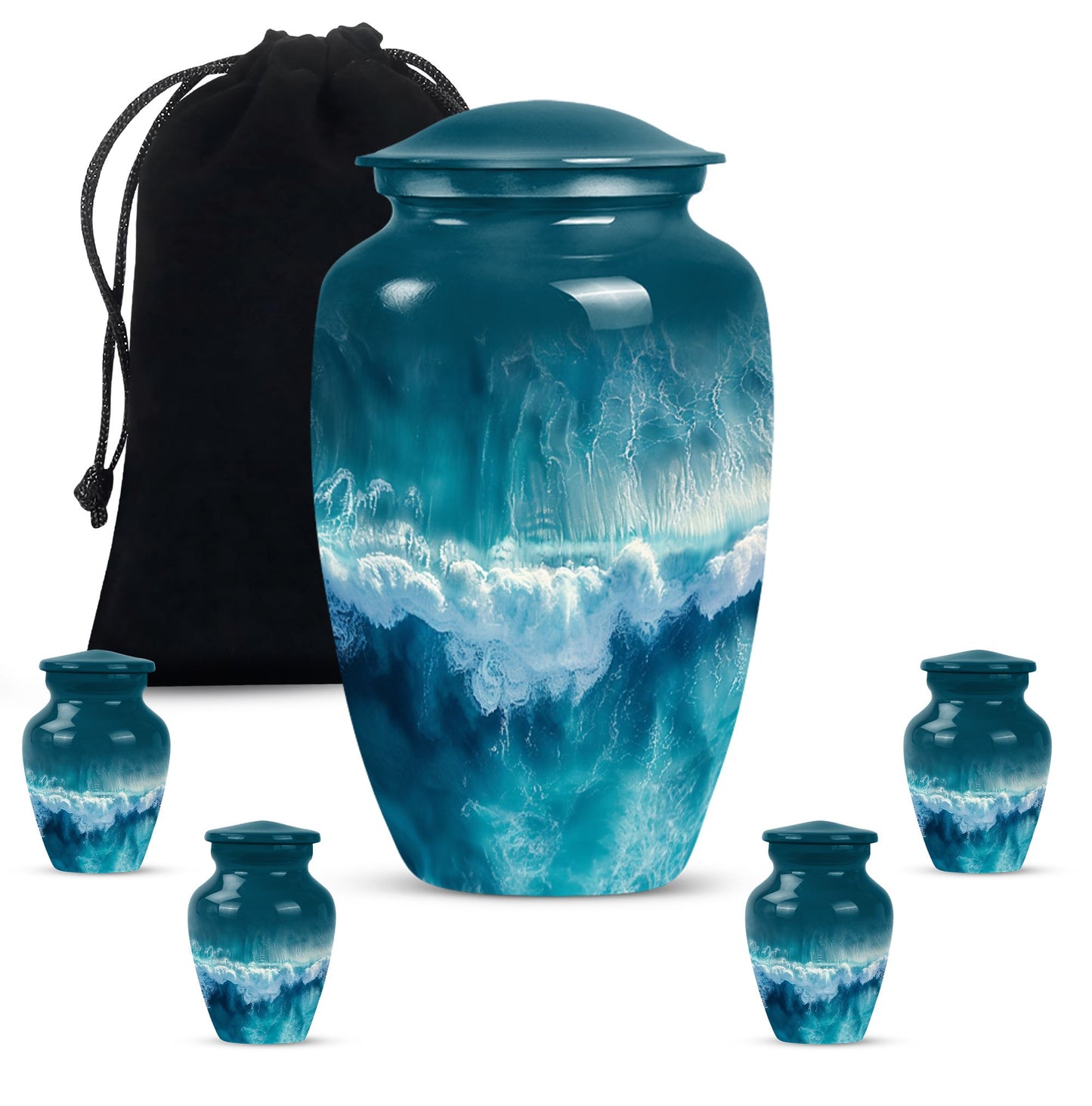Classic ocean waves urn with butterfly theme for human ashes