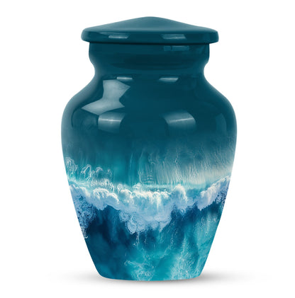 Classic ocean waves urn with butterfly theme for human ashes