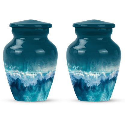 Classic ocean waves urn with butterfly theme for human ashes
