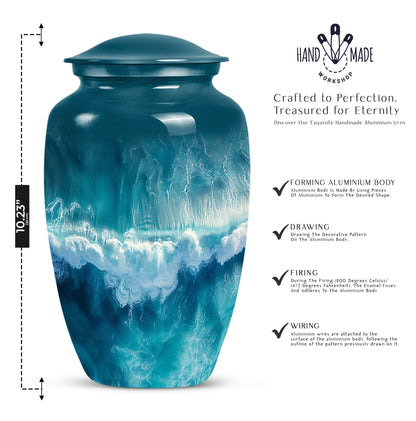 Classic ocean waves urn with butterfly theme for human ashes