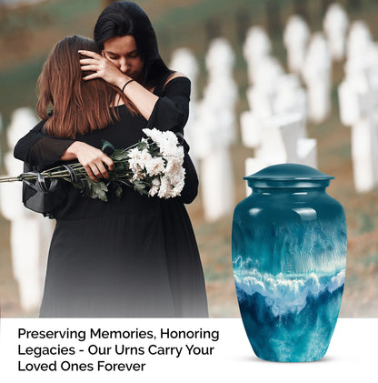 Classic ocean waves urn with butterfly theme for human ashes