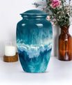 Classic ocean waves urn with butterfly theme for human ashes
