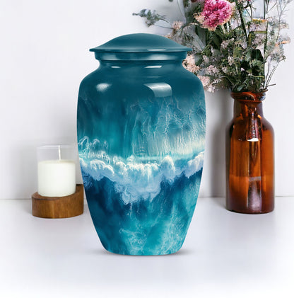Classic ocean waves urn with butterfly theme for human ashes