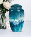 Classic ocean waves urn with butterfly theme for human ashes