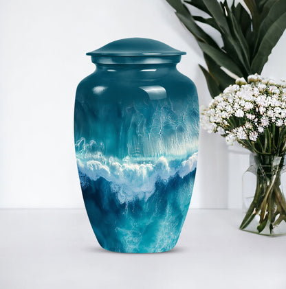 Classic ocean waves urn with butterfly theme for human ashes