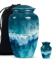 Classic ocean waves urn with butterfly theme for human ashes
