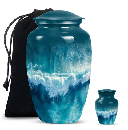 Classic ocean waves urn with butterfly theme for human ashes